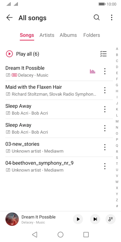 Press the required category and go to the required audio file. Press the required category and go to the required audio file.
