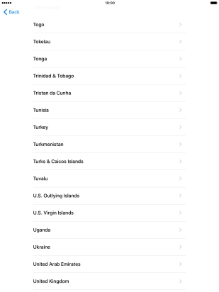Press the required country or area. Press the required country or area.