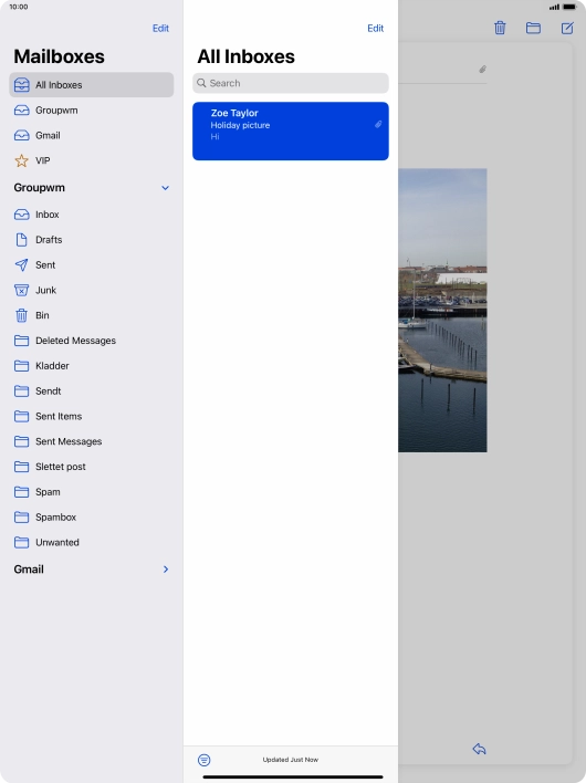Press the required email account. Press the required email account.