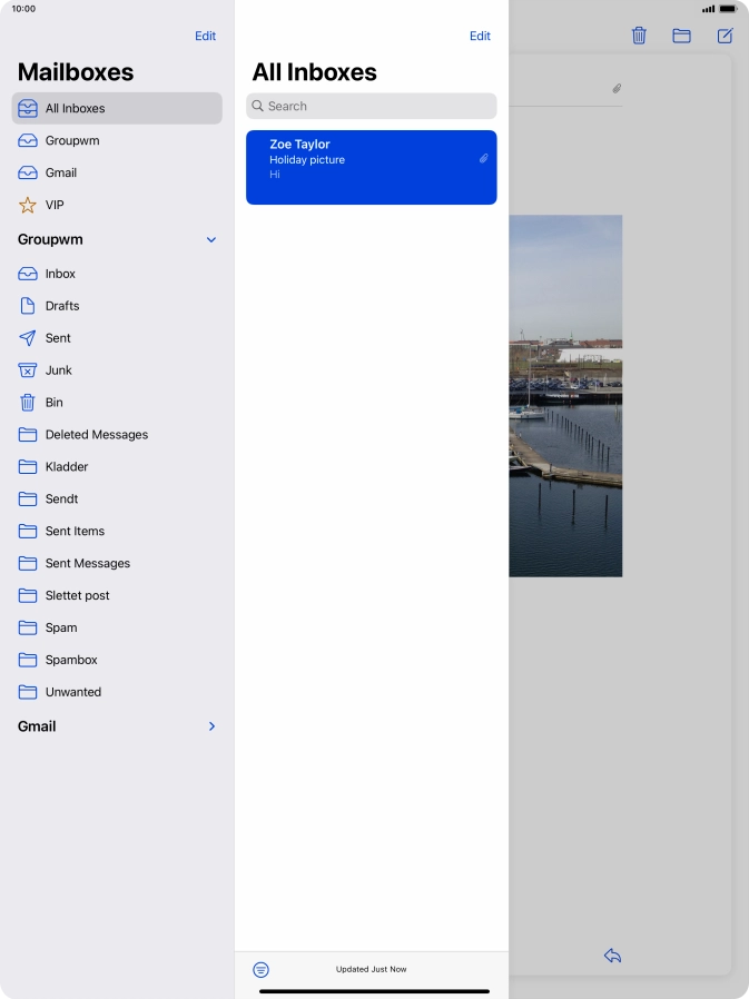 Press the required email account. Press the required email account.