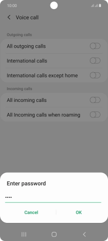 Key in your barring password and press OK. The default barring password is 0000. Key in your barring password and press OK. The default barring password is 0000.