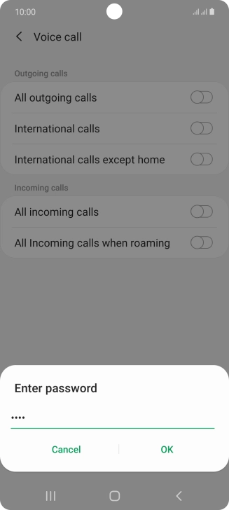 Key in your barring password and press OK. The default barring password is 0000. Key in your barring password and press OK. The default barring password is 0000.