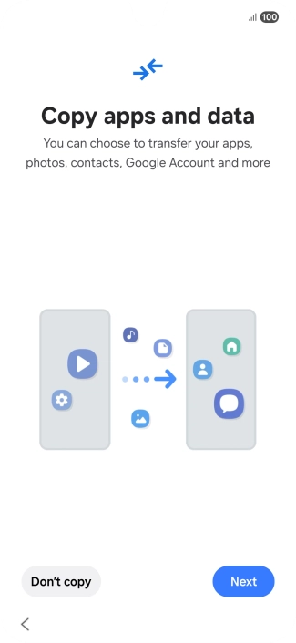 You can transfer the contents of another phone to your phone when it's activated for the first time and after a factory reset. When this screen is displayed, your phone is ready to transfer content from another phone. You can transfer the contents of another phone to your phone when it's activated for the first time and after a factory reset. When this screen is displayed, your phone is ready to transfer content from another phone.
