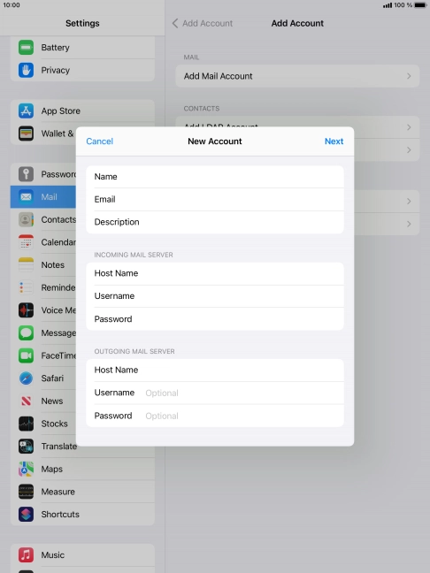 Press Username and key in the username for your email account. Please note that if you're using Vodafone's outgoing server, leave the username field empty. Press Username and key in the username for your email account. Please note that if you're using Vodafone's outgoing server, leave the username field empty.