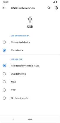 Press File transfer/Android Auto. Press File transfer/Android Auto.