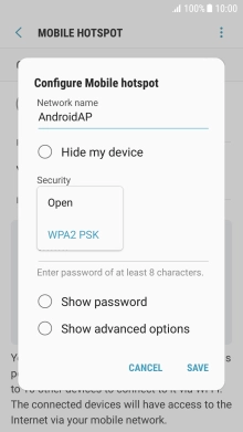 Press WPA2 PSK to password protect your Wi-Fi hotspot. Press WPA2 PSK to password protect your Wi-Fi hotspot.