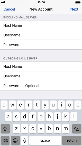 Press Password and key in the password for your email account. Please note that if you're using Vodafone's outgoing server, leave the password field empty. Press Password and key in the password for your email account. Please note that if you're using Vodafone's outgoing server, leave the password field empty.