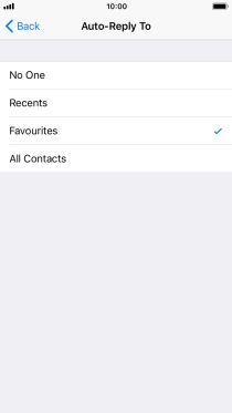 Press the required setting to select which contacts should automatically be notified that Do Not Disturb While Driving is turned on. Press the required setting to select which contacts should automatically be notified that Do Not Disturb While Driving is turned on.