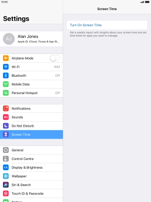 Press Turn On Screen Time. Press Turn On Screen Time.