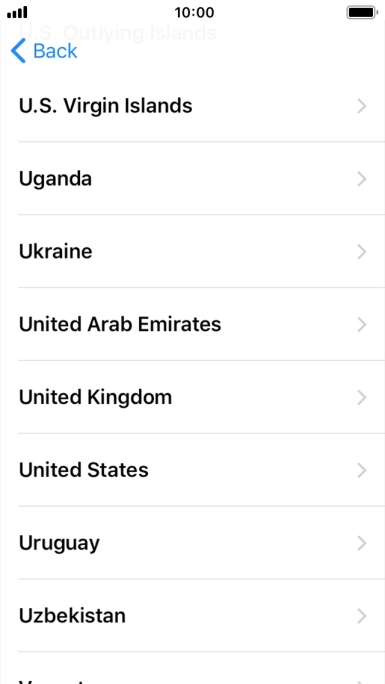 Press the required country or area. Press the required country or area.