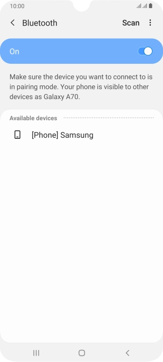 Press the required Bluetooth device and follow the instructions on the screen to pair the device with your phone. Press the required Bluetooth device and follow the instructions on the screen to pair the device with your phone.