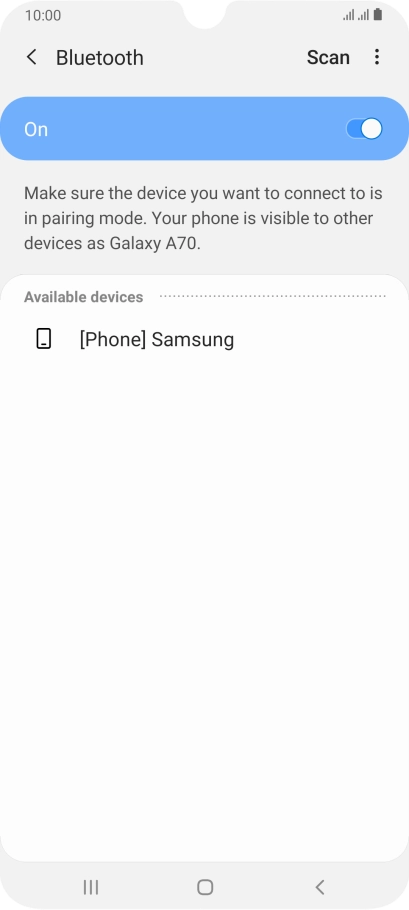 Press the required Bluetooth device and follow the instructions on the screen to pair the device with your phone. Press the required Bluetooth device and follow the instructions on the screen to pair the device with your phone.