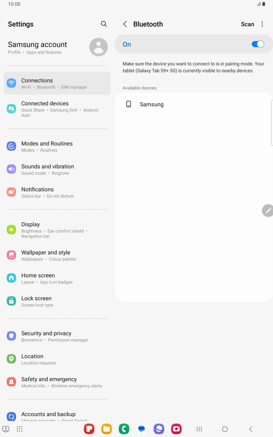Press the required Bluetooth device and follow the instructions on the screen to pair the device with your tablet. Press the required Bluetooth device and follow the instructions on the screen to pair the device with your tablet.