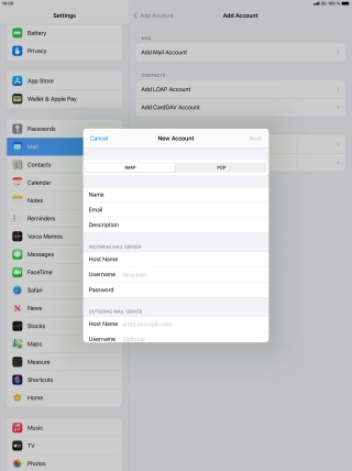 Press Username and key in the username for your email account. Press Username and key in the username for your email account.