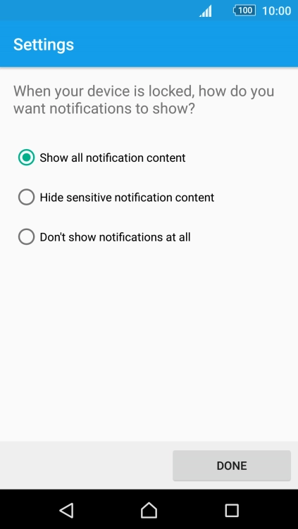 Press the required setting. Press the required setting.