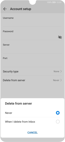 Press Never to keep email messages on the server when you delete them on your phone. Press Never to keep email messages on the server when you delete them on your phone.