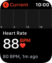 Your current heart rate is displayed below Current. Your current heart rate is displayed below Current.