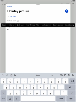 Press Insert Photo or Video and follow the instructions on the screen to attach a picture or a video clip. Press Insert Photo or Video and follow the instructions on the screen to attach a picture or a video clip.