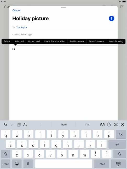 Press Insert Photo or Video and follow the instructions on the screen to attach a picture or a video clip. Press Insert Photo or Video and follow the instructions on the screen to attach a picture or a video clip.