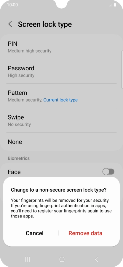Press Remove data. Press Remove data.