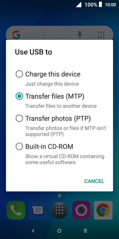 Press Transfer files (MTP). Press Transfer files (MTP).