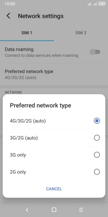 Press the required network mode. Press the required network mode.
