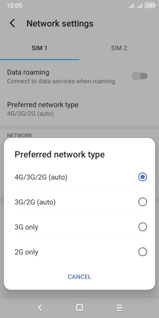 Press the required network mode. Press the required network mode.