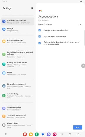 If this screen is displayed, you email account has been recognised and set up automatically. Follow the instructions on the screen to key in more information and finish setting up your tablet. If this screen is displayed, you email account has been recognised and set up automatically. Follow the instructions on the screen to key in more information and finish setting up your tablet.