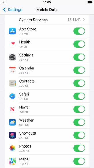 The data usage for each application is displayed below the name of the application. The data usage for each application is displayed below the name of the application.