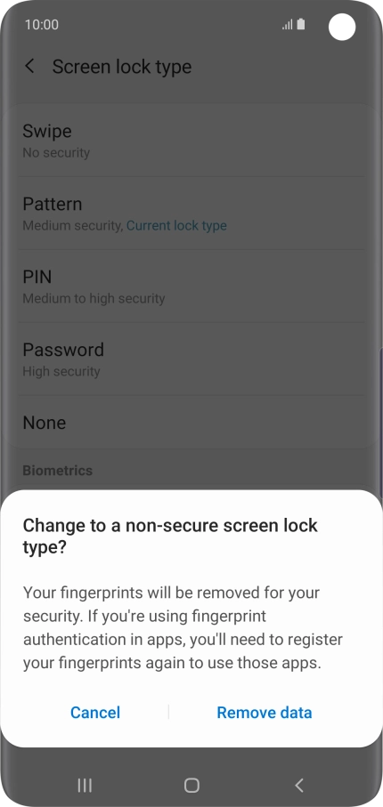 Press Remove data. Press Remove data.