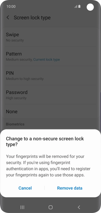 Press Remove data. Press Remove data.