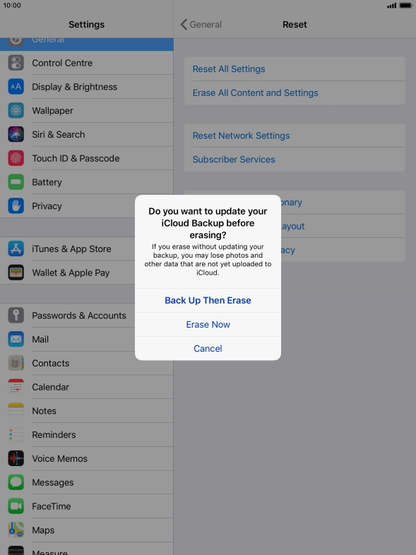 Press the required setting. Press the required setting.