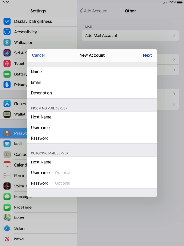 Press Username and key in the username for your email account. Please note that if you're using Vodafone's outgoing server, leave the username field empty. Press Username and key in the username for your email account. Please note that if you're using Vodafone's outgoing server, leave the username field empty.