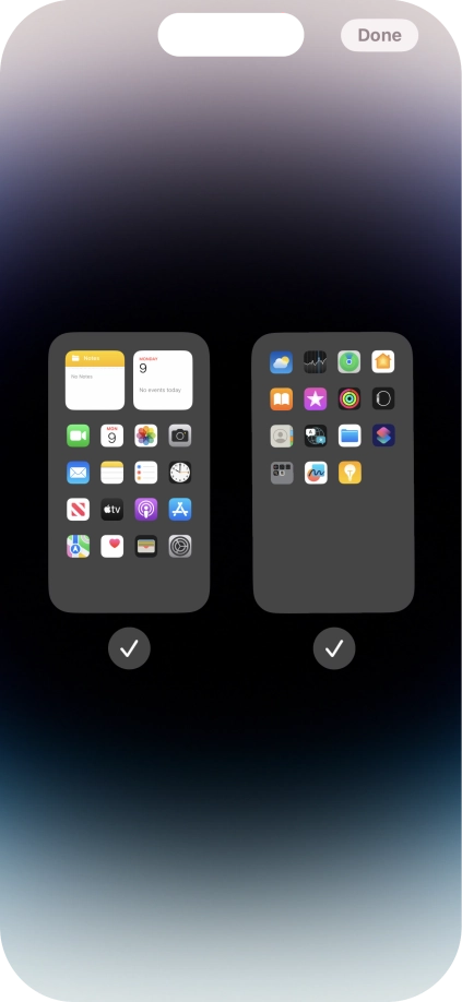 Press the fields below the required home screens to select or deselect them. Press the fields below the required home screens to select or deselect them.