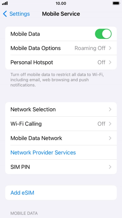 Press Mobile Data Options. Press Mobile Data Options.