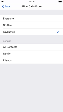 Press the required setting to select which contacts can call you even though Do Not Disturb is turned on. Press the required setting to select which contacts can call you even though Do Not Disturb is turned on.