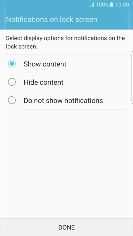 Press the required setting. Press the required setting.