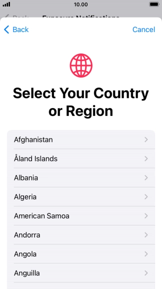 Press the required country. Press the required country.
