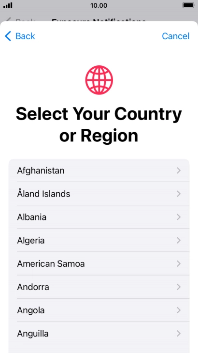Press the required country. Press the required country.