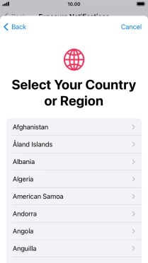 Press the required country. Press the required country.