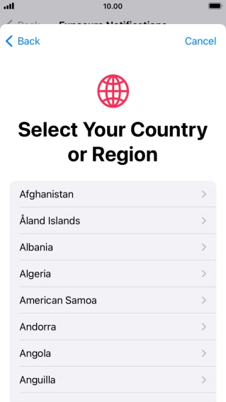 Press the required country. Press the required country.