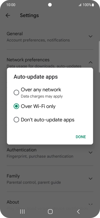 To turn on automatic update of apps using mobile network, press Over any network. To turn on automatic update of apps using mobile network, press Over any network.