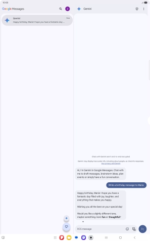 The text suggestion from Gemini is displayed. The text suggestion from Gemini is displayed.