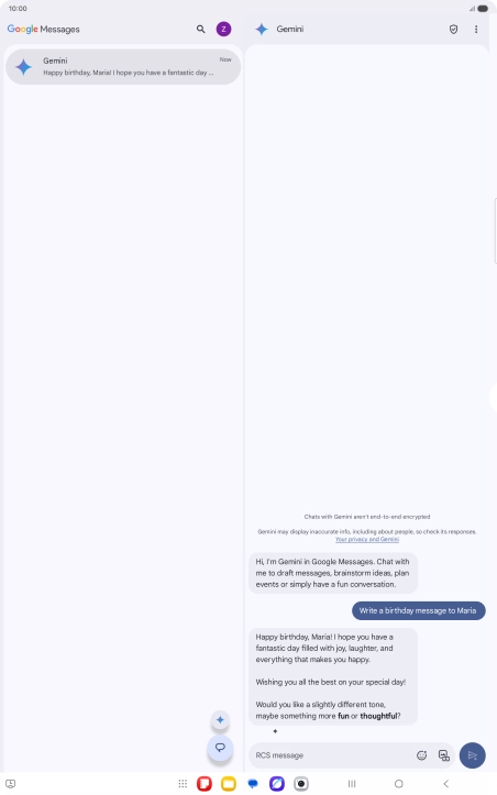 The text suggestion from Gemini is displayed. The text suggestion from Gemini is displayed.