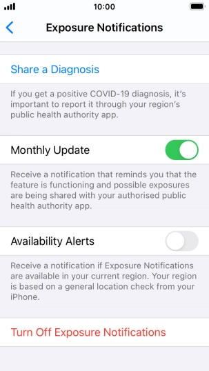 Press Turn Off Exposure Notifications. Press Turn Off Exposure Notifications.