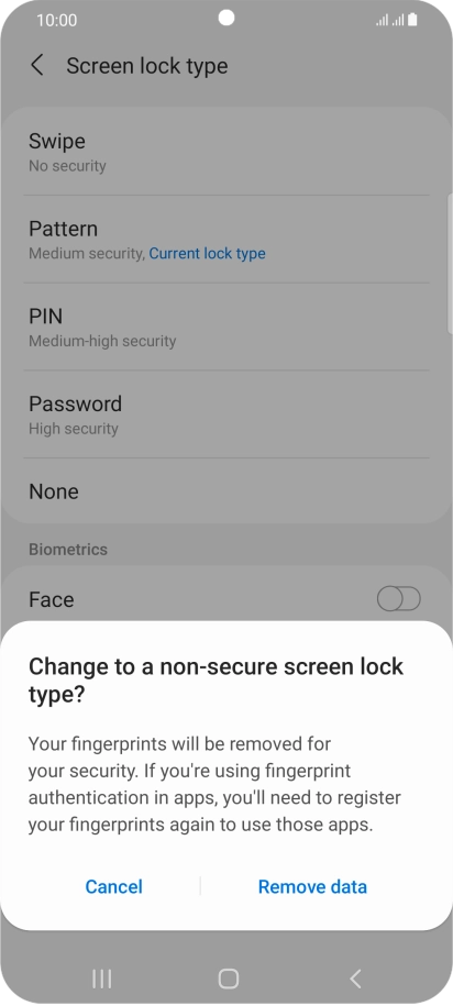 Press Remove data. Press Remove data.