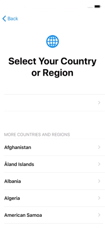 Press the required country or area. Press the required country or area.