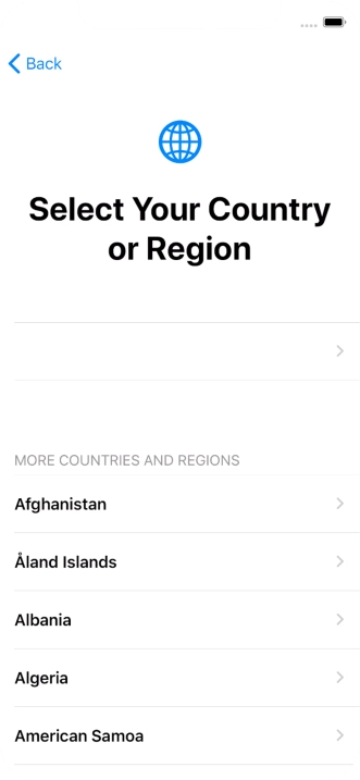 Press the required country or area. Press the required country or area.