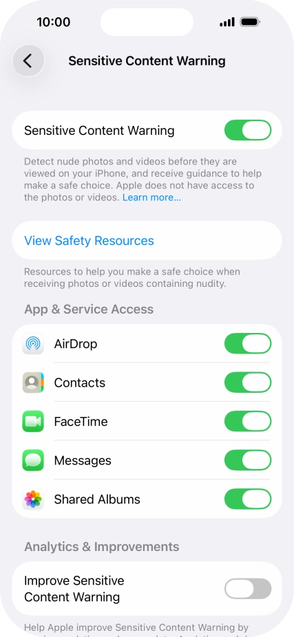 Press the indicators next to the required applications to turn the function on or off. Press the indicators next to the required applications to turn the function on or off.