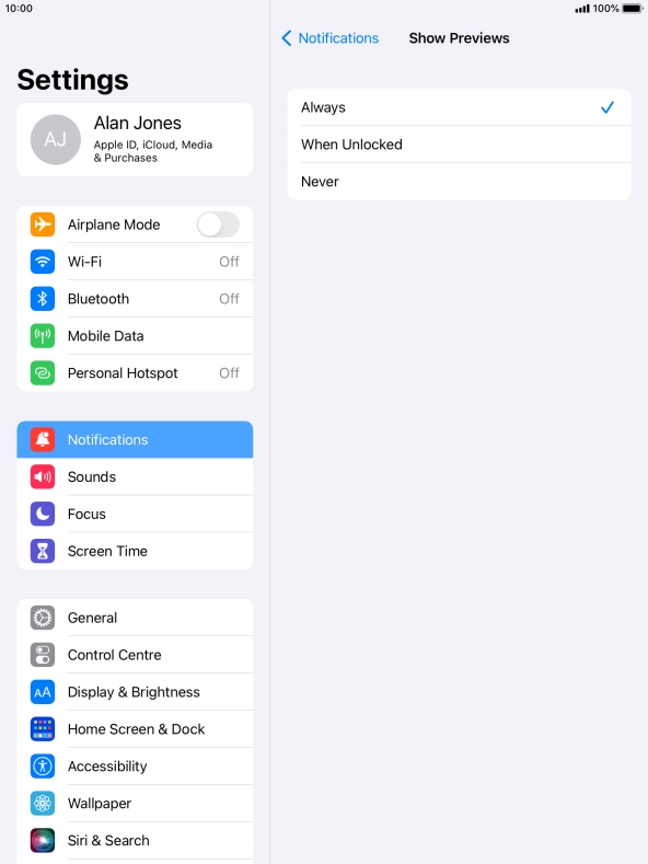 To select notification preview on the lock screen, press Always. To select notification preview on the lock screen, press Always.